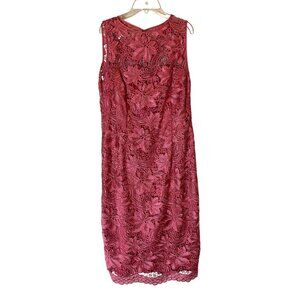 Adrianna Papell Dress Pink Sleeveless Lace Overlay Back Zipper Closure Size 14